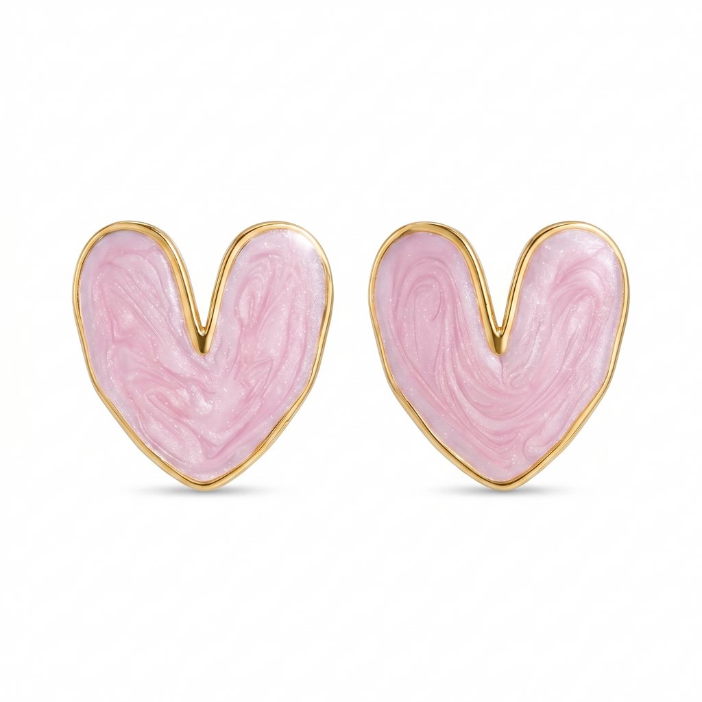 Heart Stud Earrings – 18K Gold | Pink Statement