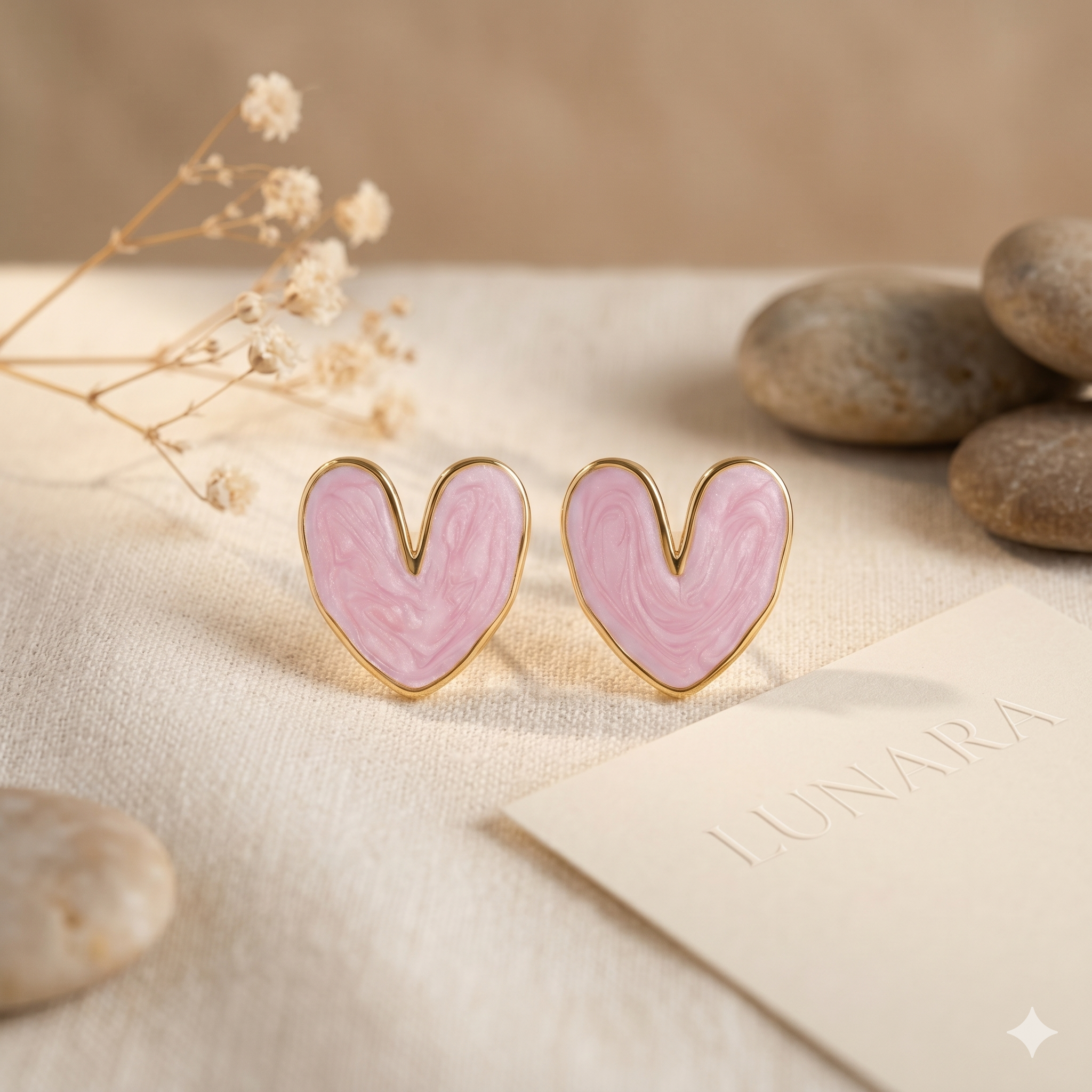 Heart Stud Earrings – 18K Gold | Pink Statement