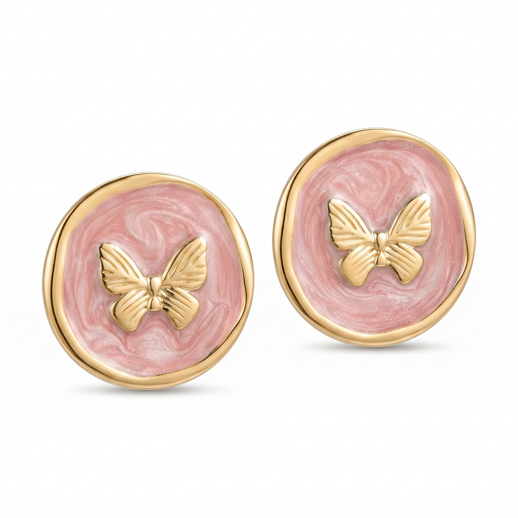 Butterfly Stud Earrings – 18K Gold | Cute & Waterproof