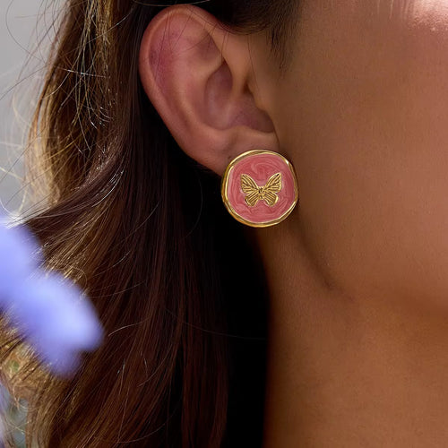 Butterfly Stud Earrings – 18K Gold | Cute & Waterproof