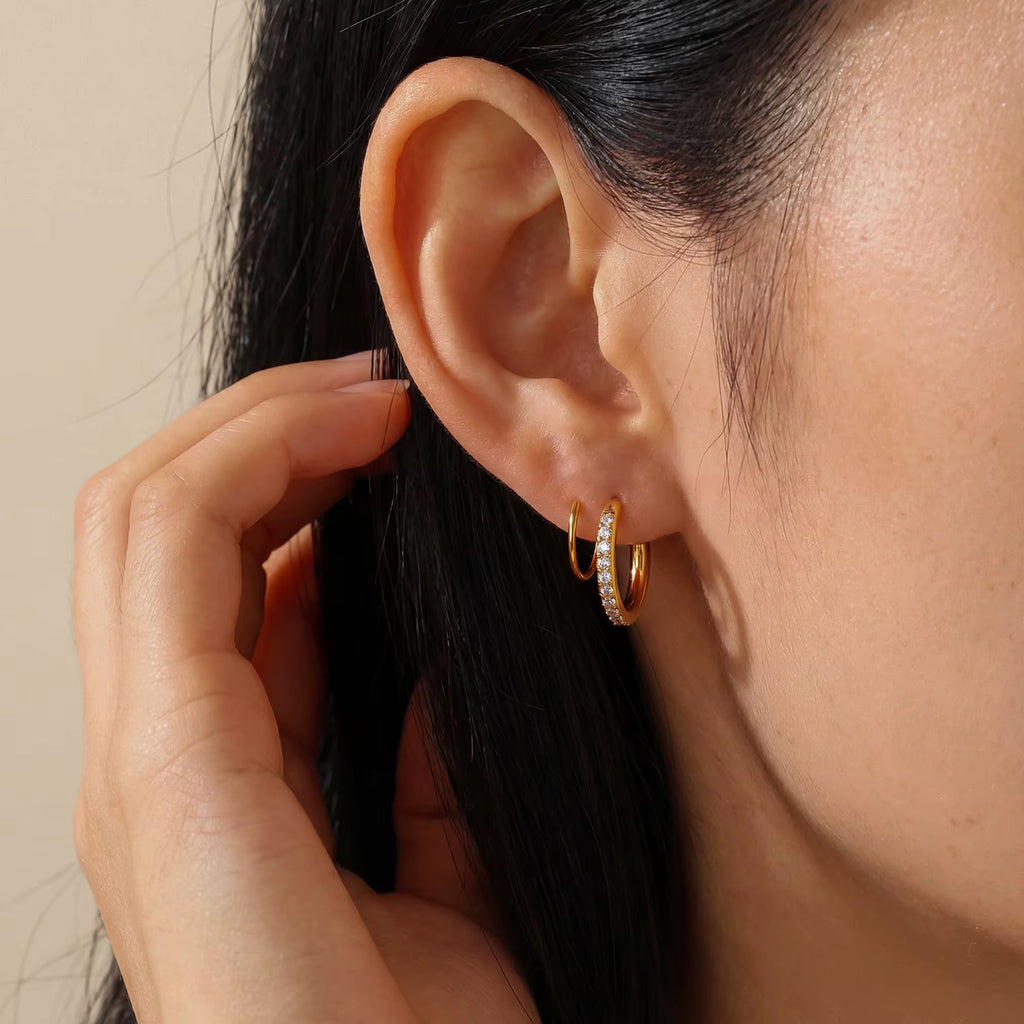 Double Hoop Earrings – 18K Gold | Minimal & Waterproof