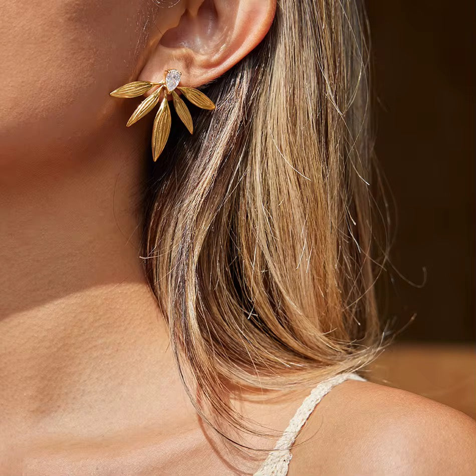 Leaf Drop Earrings – 18K Gold | Elegant & Waterproof